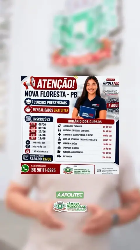 📢 A Câmara Municipal de Nova Floresta apoia iniciativas que promovem qualificação prof...
