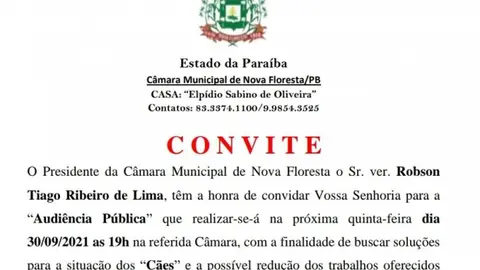 Câmara Municipal realizar? Audiência Pública para tratar da situação dos Cães e do Cartório de Registro