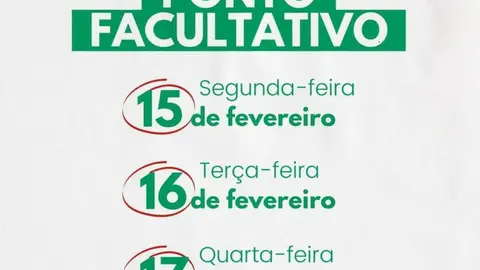 Ponto Facultativo nos dias 15, 16 e 17 de fevereiro de 2021
