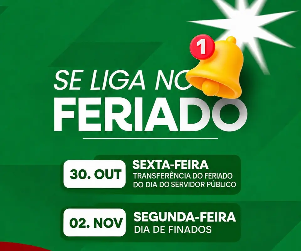Câmara de Nova Floresta informa transferência de feriado em 30 de outubro