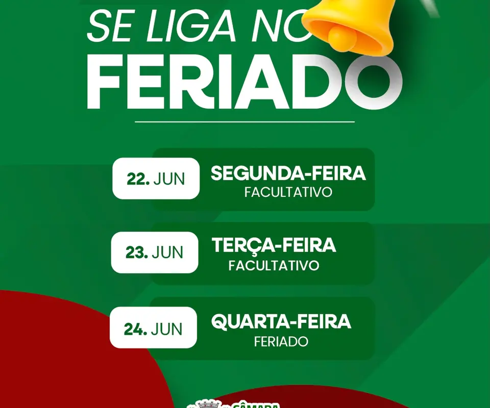 Câmara Municipal de Nova Floresta divulga calendário de funcionamento durante período de feriado